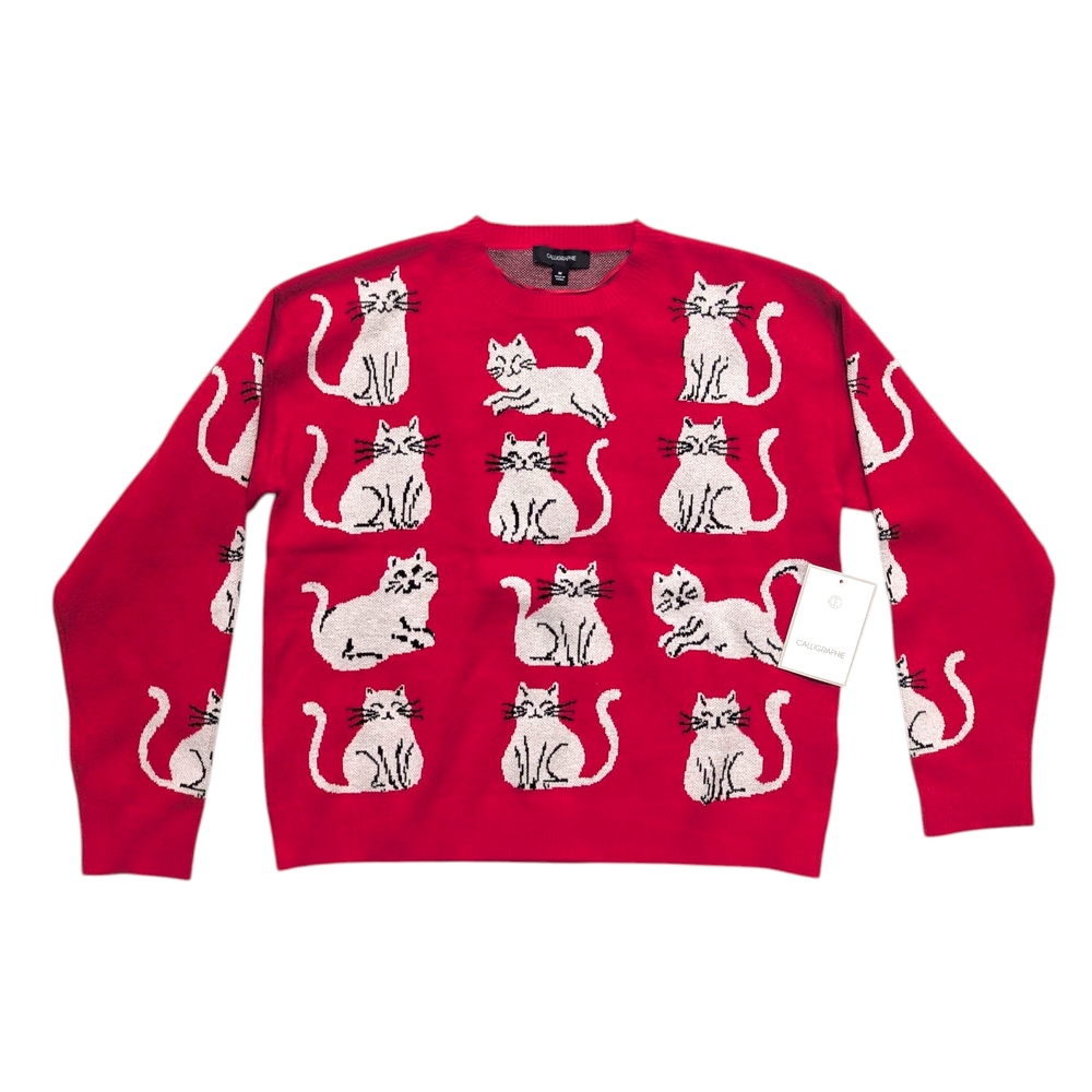 Red Cat Print Sweater